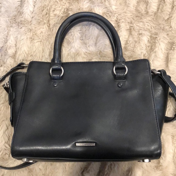 REBECCA MINKOFF Black Leather Two Top Handle Cross Body w Adjustable Strap - Picture 5 of 17